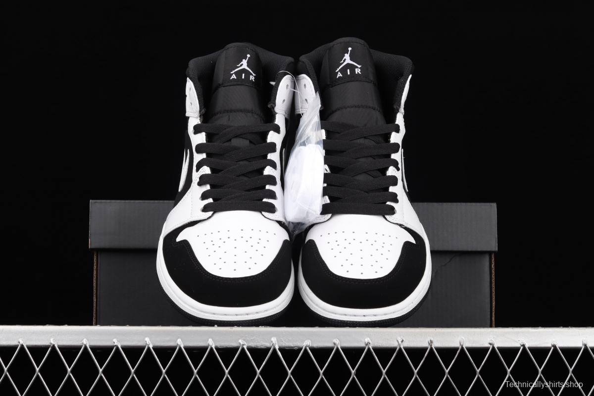 Air Jordan 1 Mid black and white panda basketball shoes 554724-113