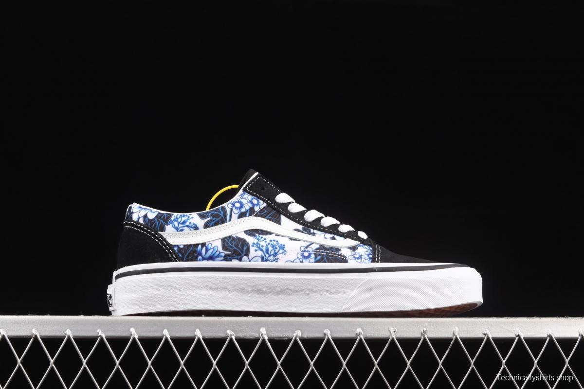 Vans Style blue flower printed side striped low upper board shoes VN0A7Q2JY6Z