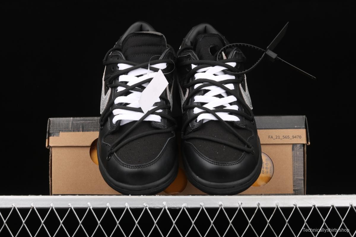 OFF-White x NIKE DUNK Low 04 of 50 OW all black casual sports skateboard shoes DM1602-001