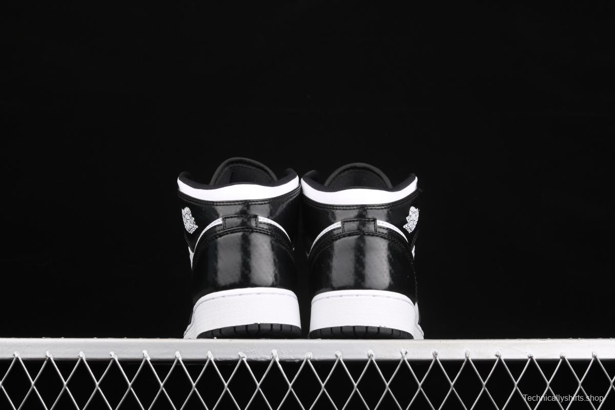 Air Jordan 1 Mid All-Star Bang all-Star black and white lacquered leather basketball shoes DD1649-001