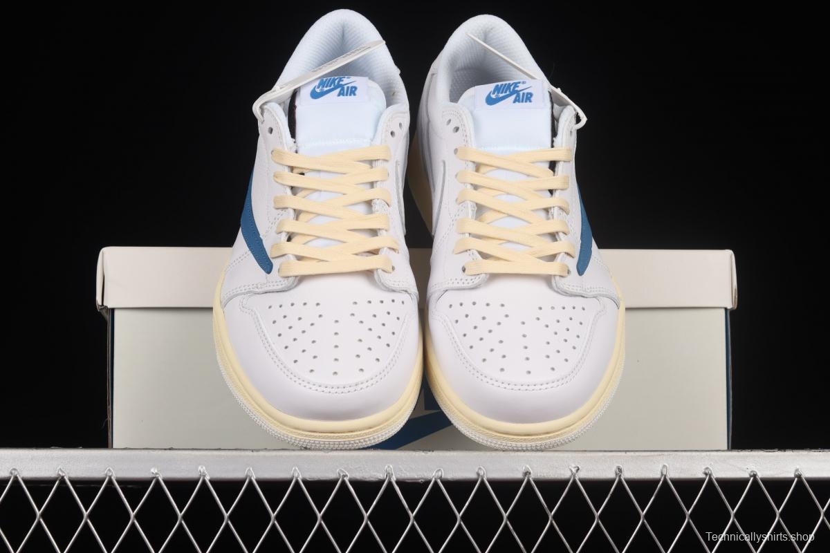 Travis Scott x Air Jordan 1 Low raw rubber white and blue barb low-top cultural sneakers CQ3277-100