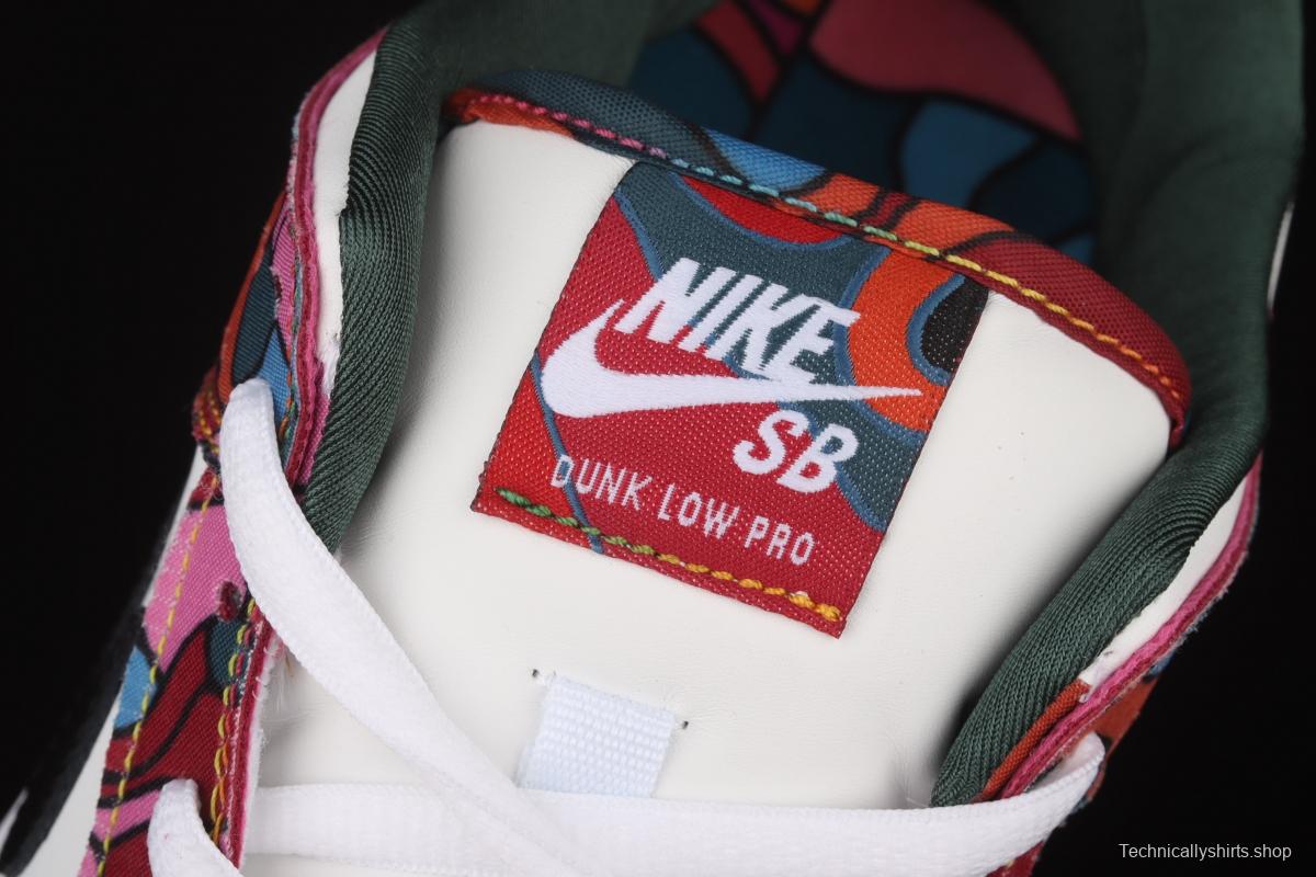 Parra x NIKE DUNK SB Low Pro White, Blue and Red Abstract Art Olympic Slam Dunk Series retro low-side leisure sports skateboard shoes DH7695-600