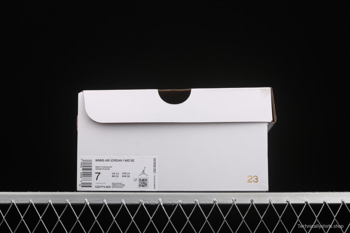 Air Jordan 1 Mid White Orange Zhongbang Basketball shoes CZ0774-800