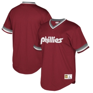 Men's Burgundy Cooperstown Collection Mesh Wordmark V-Neck Throwback Jersey