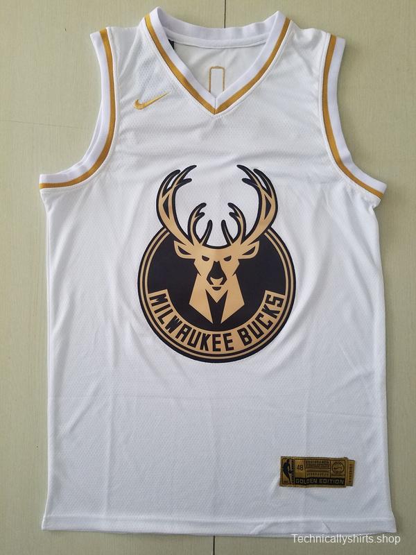 Giannis Antetokounmpo 34 White Golden Edition Jersey