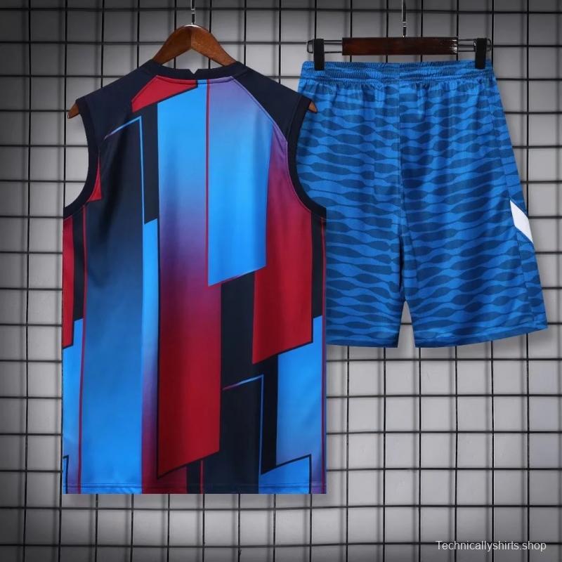 22/23 Barcelona Pre-match Training Jersey Red+Blue Vest