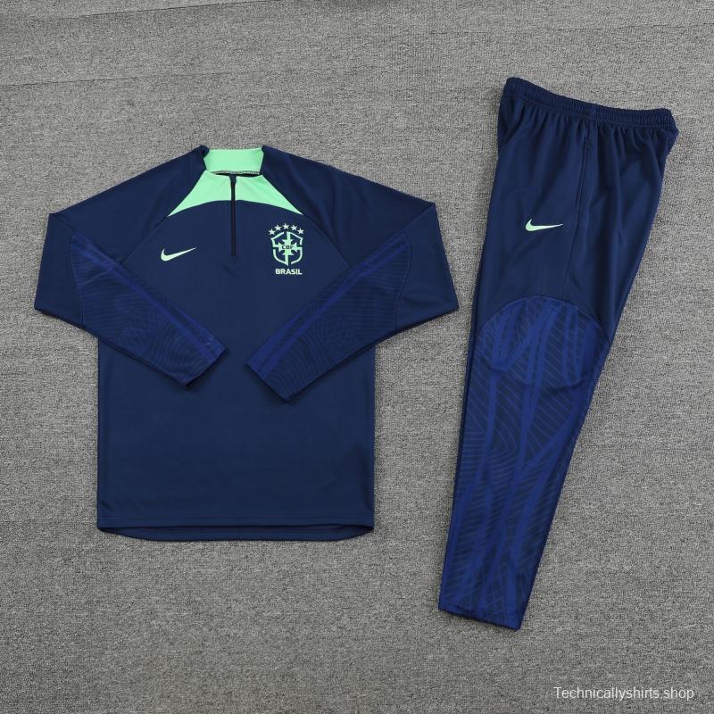 2022 Brazil Navy Half Zipper Tracksuit