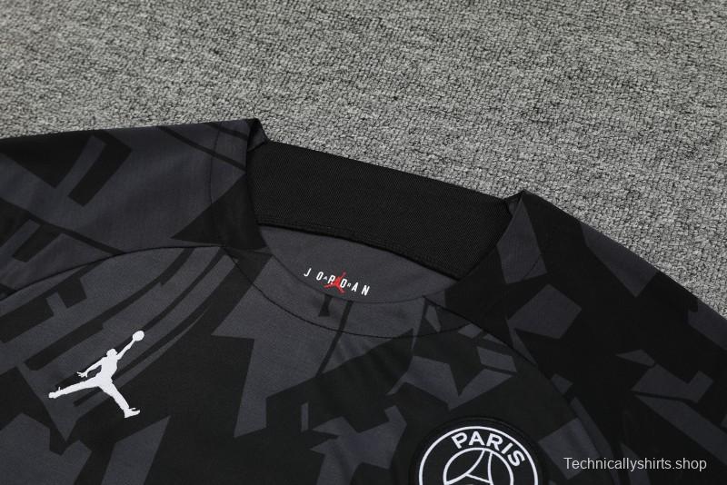 23-24 PSG Black Pattern Short Sleeve+Shorts