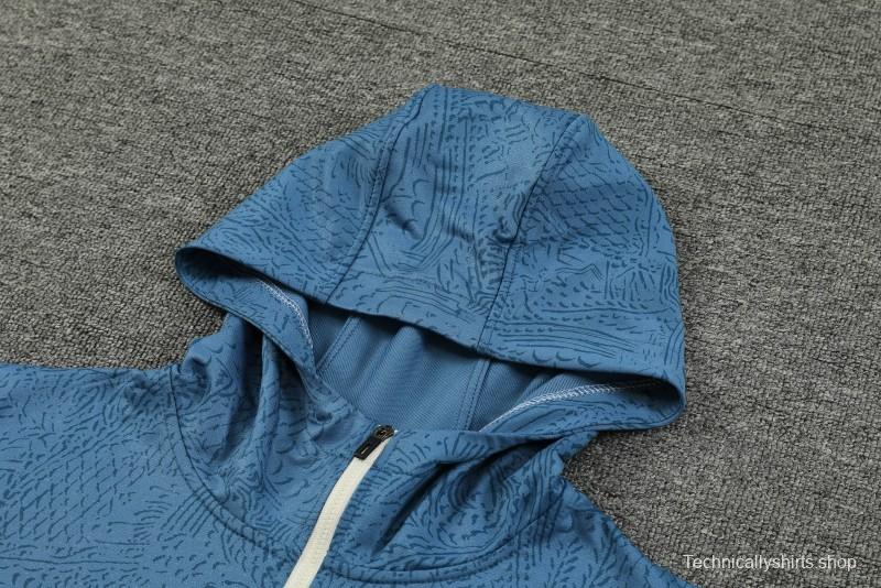 23/24 Olympique Marseille Blue Half Zipper Hoodie Jacket +Pants