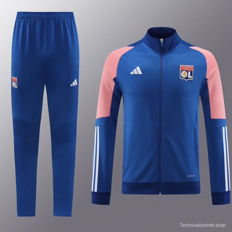 23/24  Olympique Lyonnais Lyon Blue/Pink Full Zipper Jacket+Pants