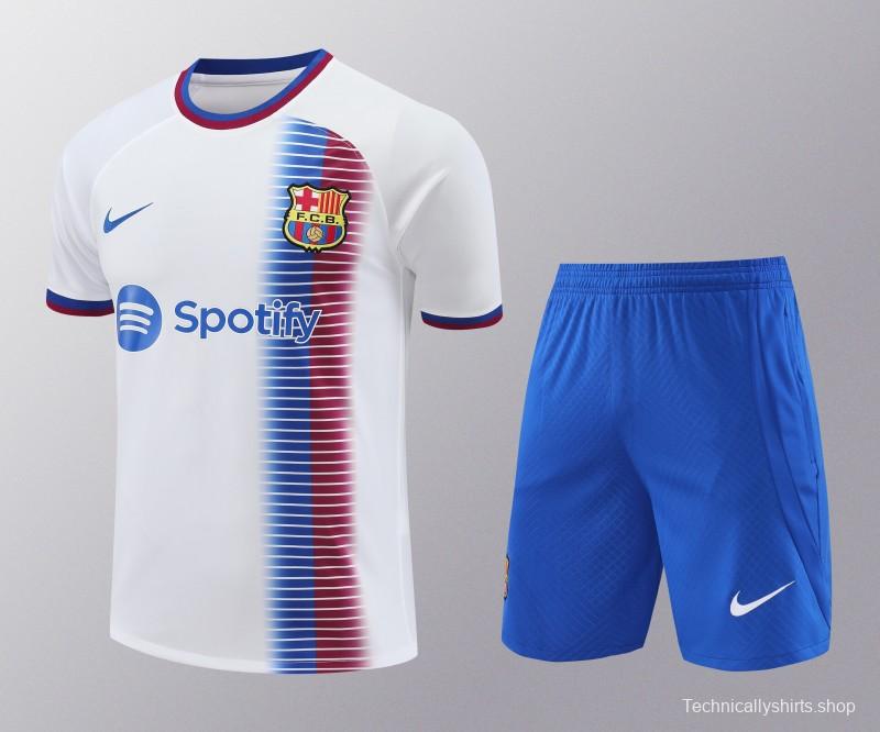 23/24 Barcelona White Short Sleeve Jeresy+Shorts