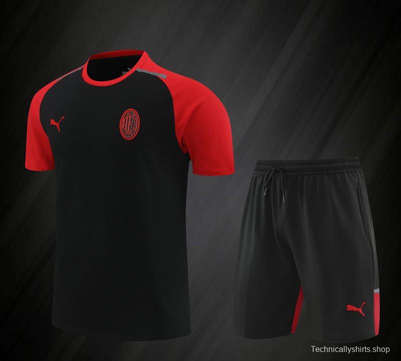 23/24 AC Milan Black/Red Cotton Short Sleeve Jersey+Shorts