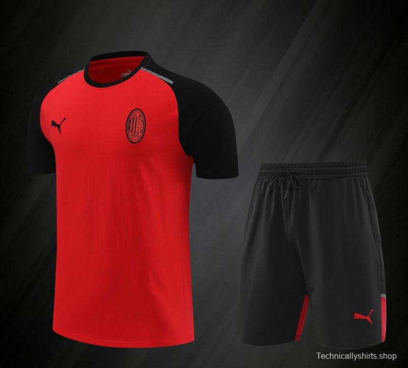 23/24 AC Milan Red/Black Cotton Short Sleeve Jersey+Shorts