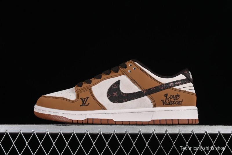 Nike SB Dunk Low LV Collaboration - Brown Black Monogram Anniversary High-End Custom Low-Top Casual Skate Shoes - DQ1098-342