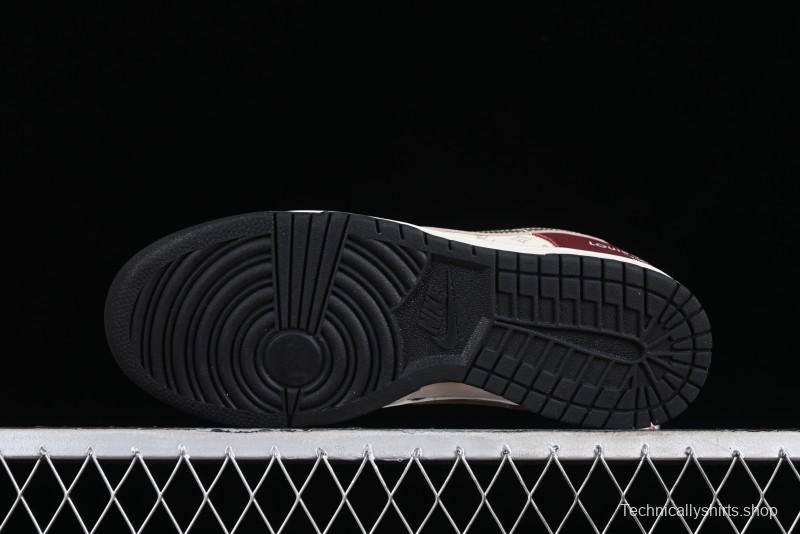 Louis Vuitton x Nike Dunk Low Customized Sneakers - Burgundy with Silver Swoosh SB Low Top Casual Skate Shoes - FC1688-188