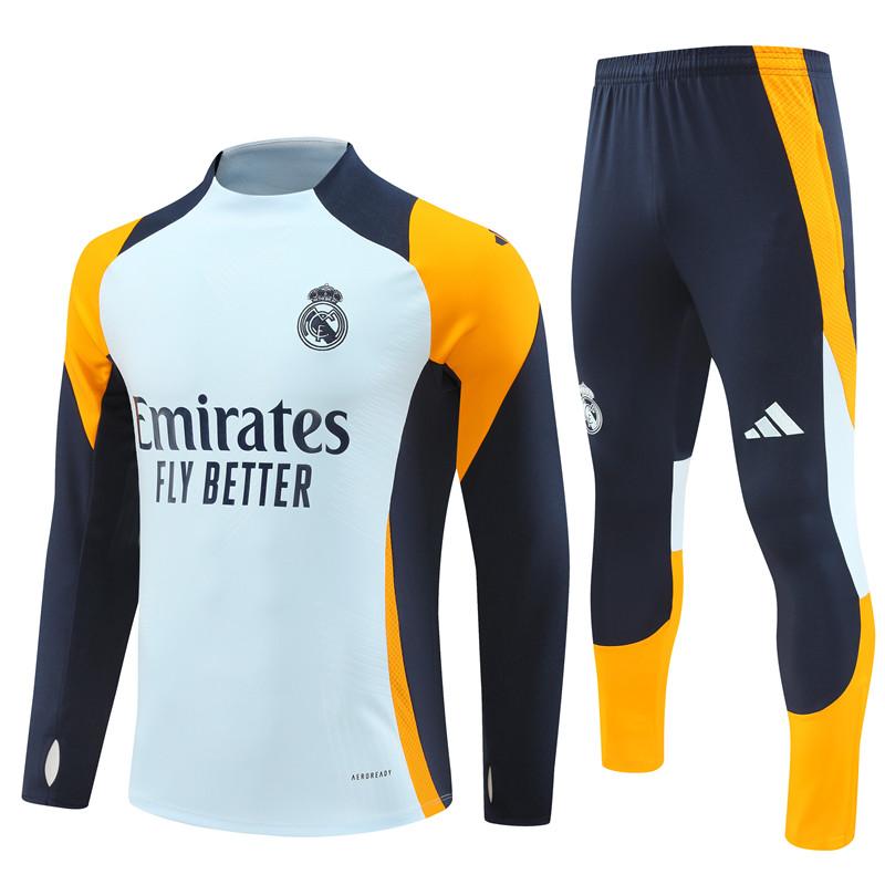 24/25 Real Madrid Light Blue/Navy/Orange Half Zipper Jacket+Long Pants