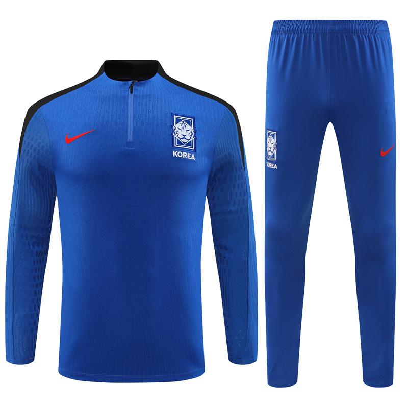 2024 South Korea Blue Half Zipper Jacket+Long Pants