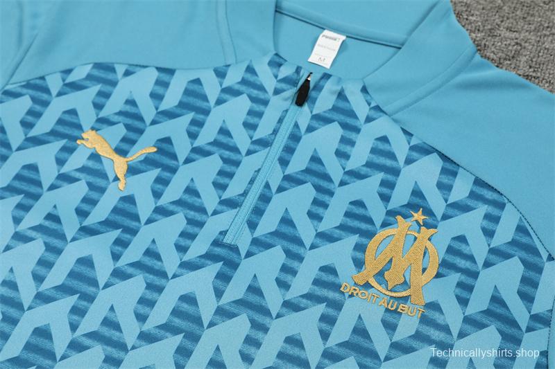 24/25 Olympique Marseille Blue Grid Half Zipper Jacket+Long Pants