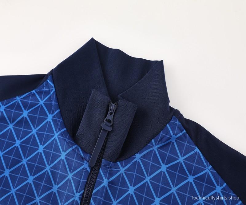 24/25 PSG Blue Grid Pattern Full Zipper Jacket +Long Pants