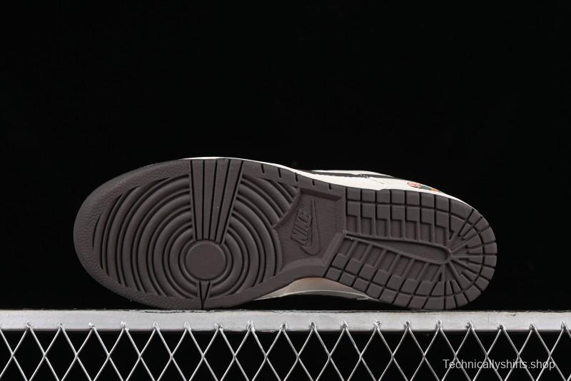 Nike SB Dunk Low Gucci Collaboration - Beige Brown Woven Fabric Anniversary High-End Custom Low-Top Casual Skate Shoes - DQ1098-375