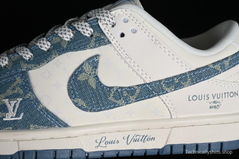 Nike SB Dunk Low LV Collaboration - Light Blue Denim Anniversary High-End Custom Low-Top Casual Skate Shoes - XP3802-336