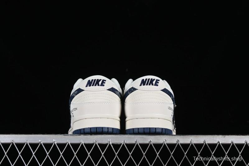 Nike SB Dunk Low LV Collaboration - Dark Blue Denim Anniversary High-End Custom Low-Top Casual Skate Shoes - XP3802-335