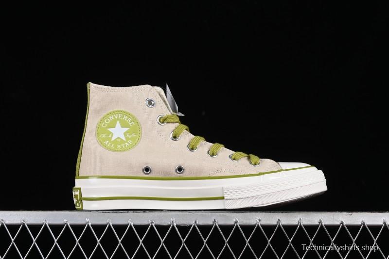 Converse Chuck 70 High Top Casual Canvas Sneakers with Light Beige Upper and Avocado Green Accents - A08530C