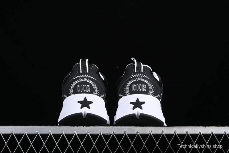 Dior Chrono Round Toe Lace-Up Lifestyle Casual Running Sneakers - 6865 BLACK WHITE