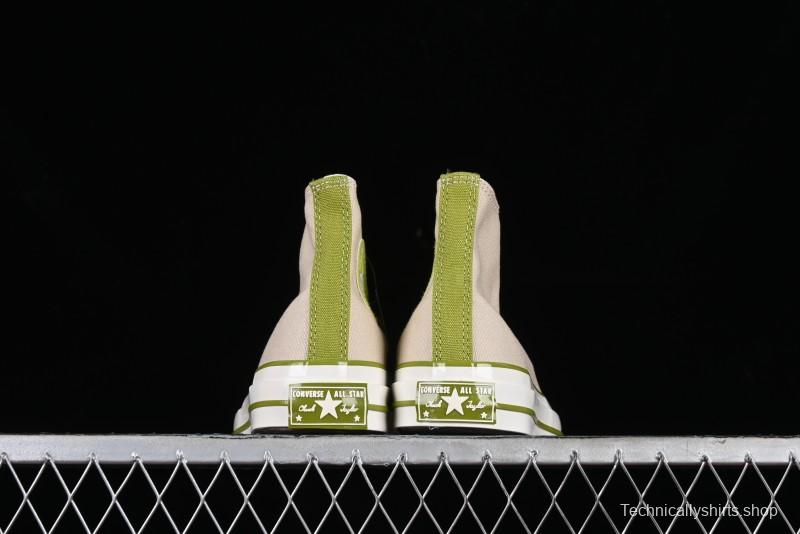 Converse Chuck 70 High Top Casual Canvas Sneakers with Light Beige Upper and Avocado Green Accents - A08530C