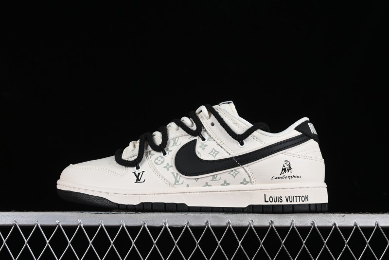 Nike SB Dunk Low LV Collaboration - Lamborghini Strap White Black Hook Anniversary High-End Custom Low-Top Casual Sneakers - SJ2068-261
