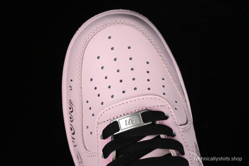 Nike Air Force 1 '07 Low Casual Sneakers with Anime-inspired Peach Pink Spray Design - CW2288-111