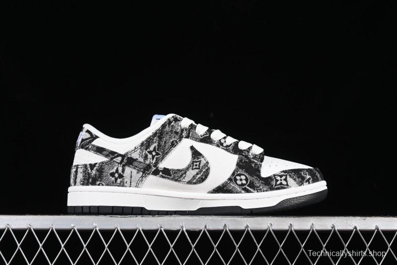 Nike SB Dunk Low LV Collaboration - Black Denim Anniversary High-End Custom Low-Top Casual Skate Shoes - XB3802-351