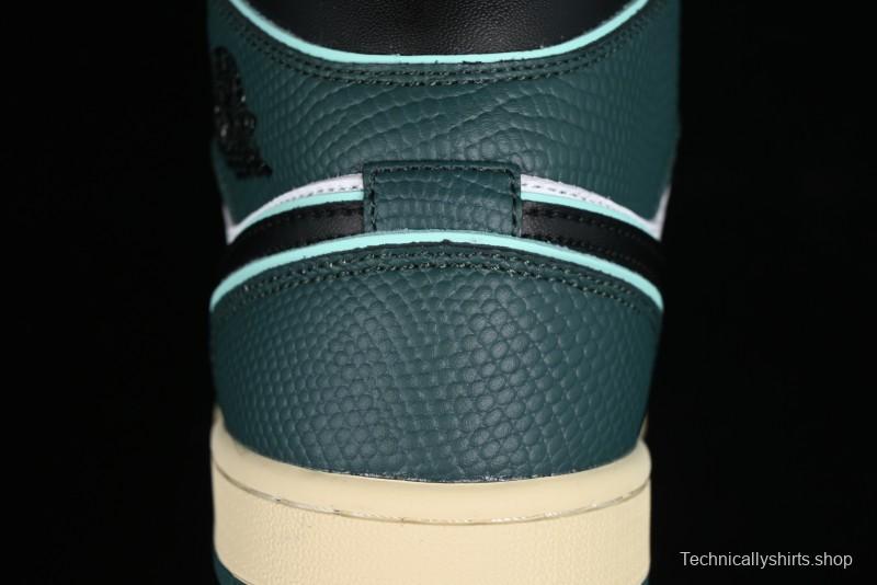 Nike Air Jordan 1 Mid AJ1 Snake Black Green Toe Mid-Top Basketball Shoes - FQ7818-100