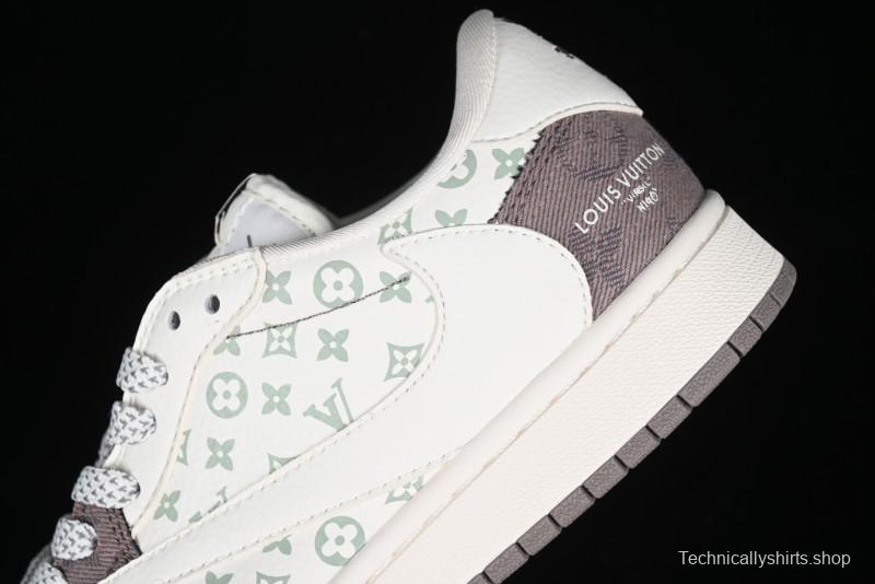 Nike Travis Scott x Fragment Design x Air Jordan 1 Low OG SP AJ1 LV Collaboration Light Grey Denim Low-Top Casual Sneakers - SJ2068-105