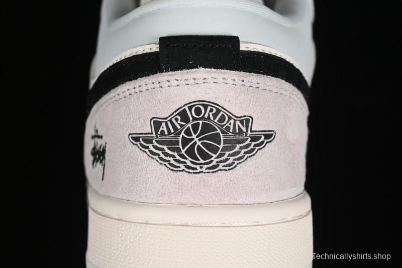 Nike Air Jordan 1 Low Stussy Collaboration - Black Blue Pigment Patchwork Retro Basketball Shoes - LJ6688-008