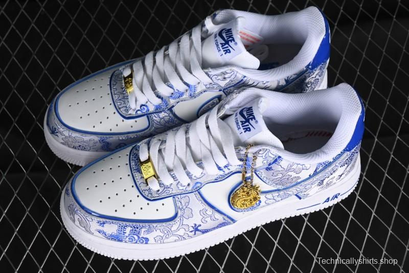 Nike Air Force 1 '07 Low DIY Blue and White Porcelain Dragon Embroidery Casual Sneakers - CW2288-201