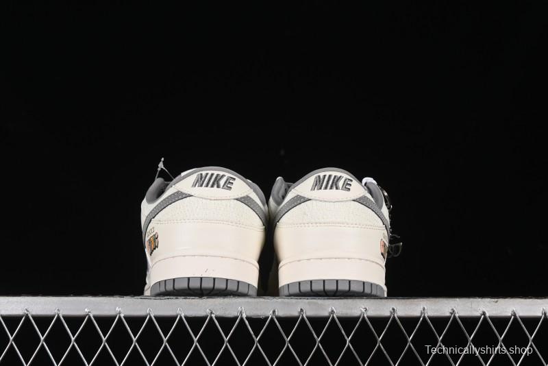 Nike SB Dunk Low Gucci Collaboration Anniversary High-End Custom Sneakers in Off-White & Dark Gray Swoosh - DQ1098-383