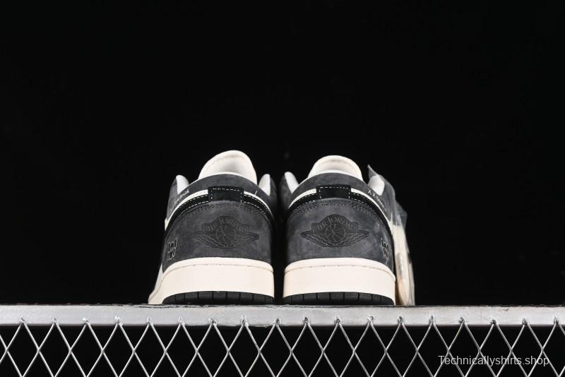 Nike Air Jordan 1 Low Retro Basketball Shoes - Black Velvet Pig Collaboration Custom Design - SJ9950-016