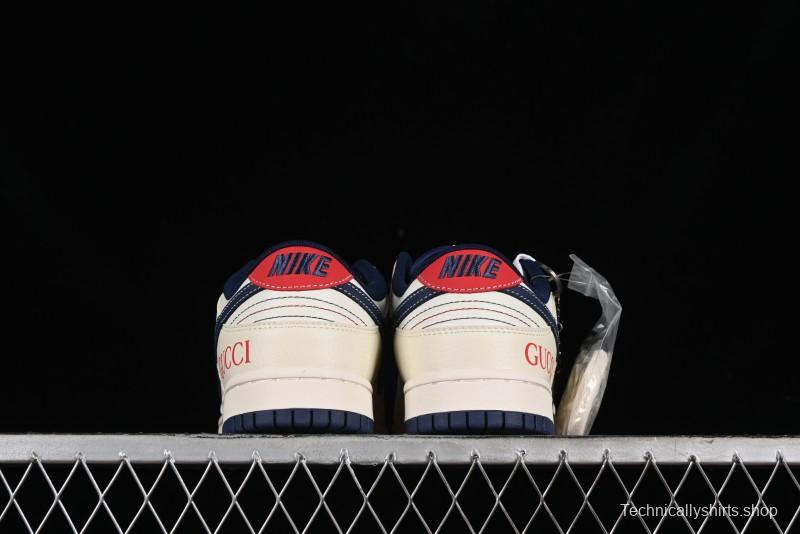 Nike SB Dunk Low Gucci Collaboration - Beige Blue Patchwork Anniversary High-End Custom Low-Top Casual Sneakers - XY1688-003