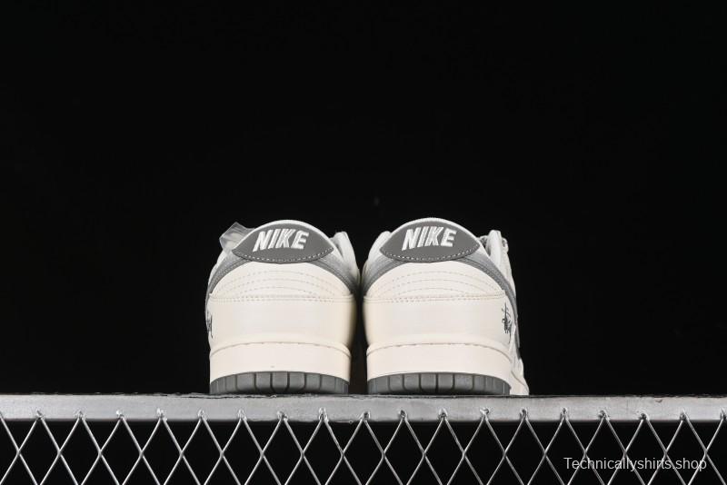 Nike SB Dunk Low Stussy Collaboration - White Grey Double Swoosh Anniversary High-End Custom Low-Top Casual Sneakers - XX2025-206
