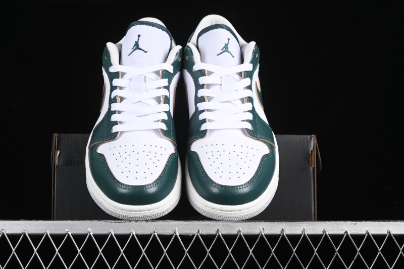 Nike Air Jordan 1 Low Retro Casual Sneakers in White Green - FQ7687-300
