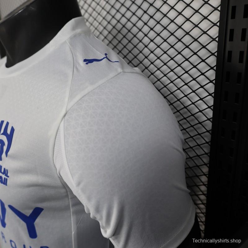 Player Version 25/26 Al-Hilal Away White with Blue Details and SAVVY Games Group Sponsor Jersey