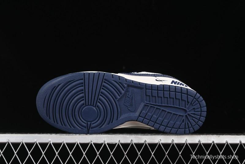 Nike SB Dunk Low Anniversary Premium Custom Low-Top Casual Skate Shoes in Off-White with Navy Blue Swoosh - SJ1089-004