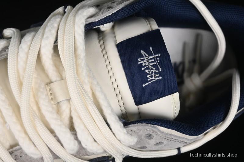 Nike SB Dunk Low Stussy Collaboration - Lace-Up Off White Navy Swoosh Anniversary High-End Custom Low-Top Casual Sneakers - SJ2068-308