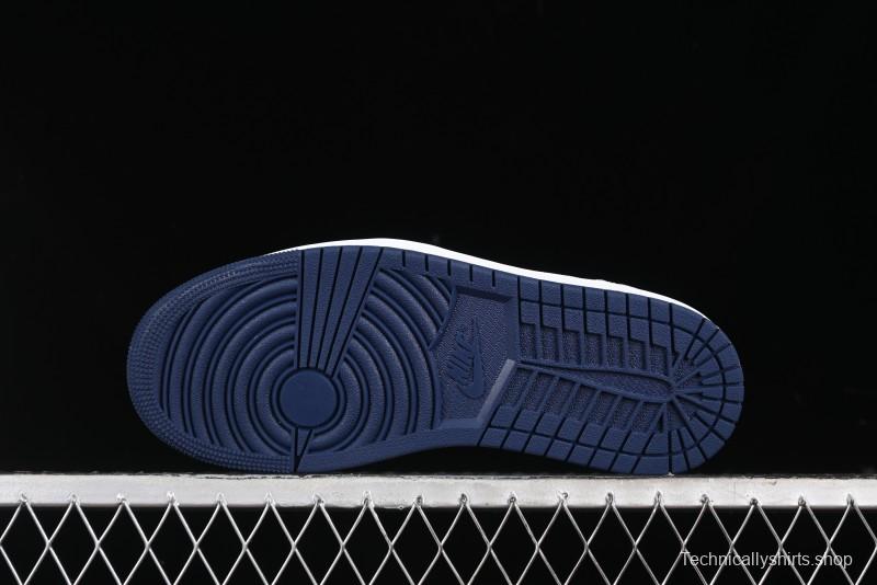 Nike Air Jordan 1 Low 85 Retro Sneakers in White with Metallic Blue Swoosh - FB9933-141