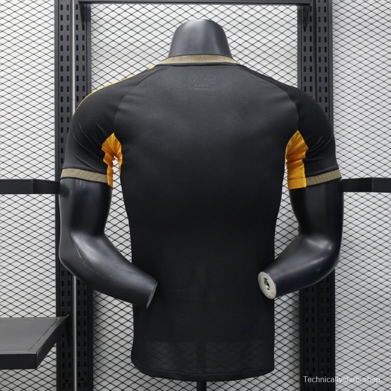 Player Version 25/26 Real Madrid Black with Gold Accents and Emirates Sponsor Jersey
