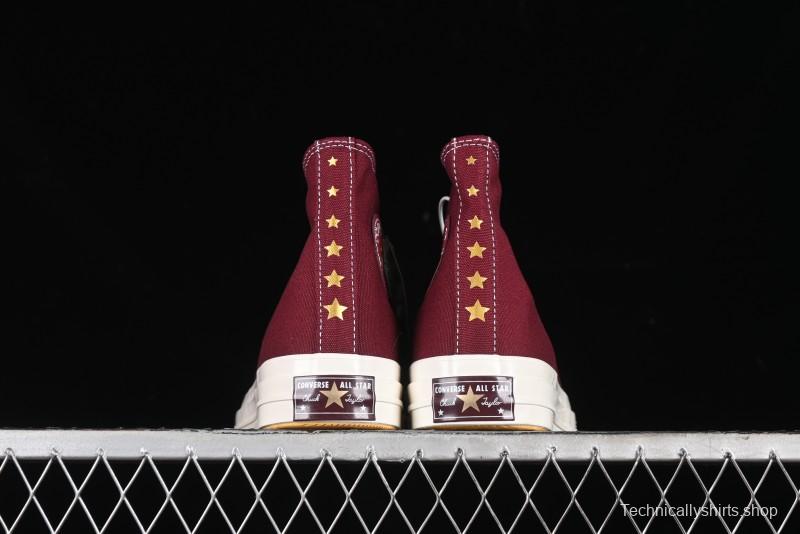 Converse Chuck 1970s High Top Casual Sneakers with Gold Star Accents and Wine Red Colorway - A12463C