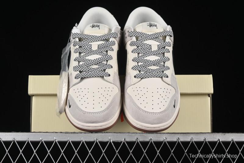 Nike SB Dunk Low Stussy Collaboration - Grey Black Checkerboard Gum Sole Anniversary Custom Low-Top Casual Skate Shoes - CF3688-031