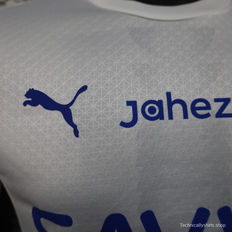 Player Version 25/26 Al-Hilal Away White with Blue Details and SAVVY Games Group Sponsor Jersey