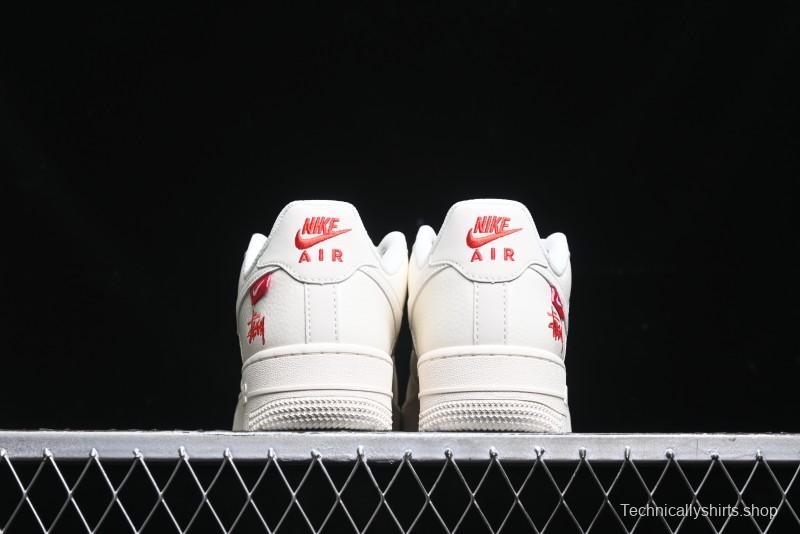 Nike Air Force 1 '07 Low Stussy Collaboration - AF1 White Red Label Low-Top Casual Sneakers - SJ6698-016